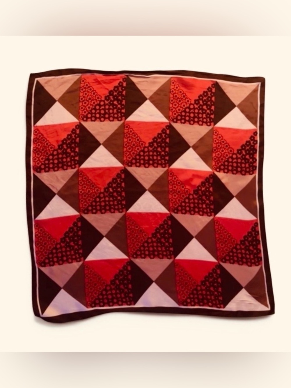 FIORIO SCARF MILANO (Silk?) Hand-Rolled Earthy Color Block. True Vintage 24.5”